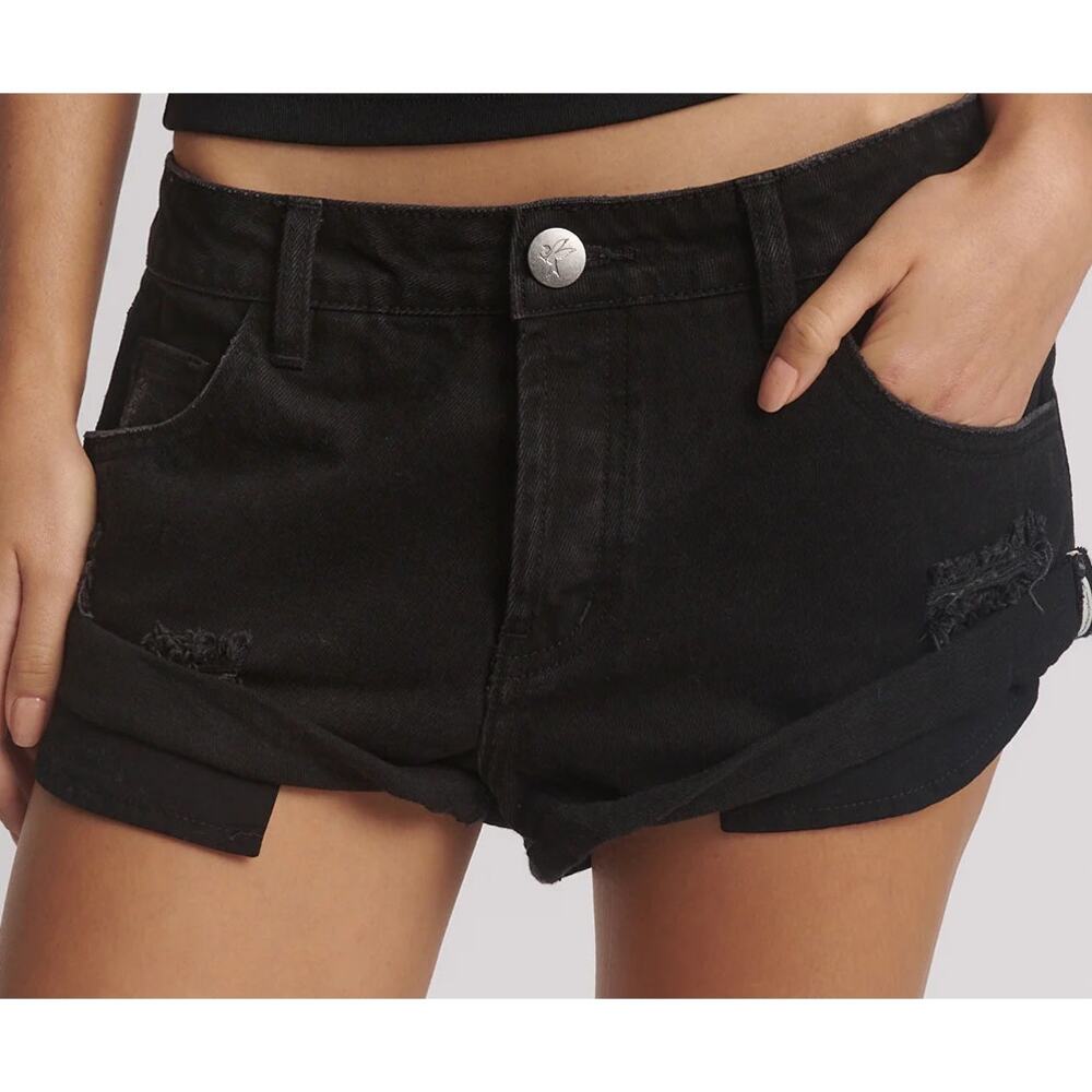 NWT One Teaspoon Sz 30 Bandits Low Waist Grunge Denim Jean Shorts Double Black